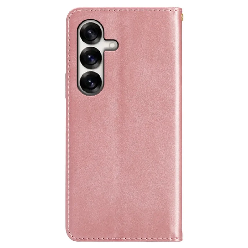 Samsung Galaxy S25 FE hoesje portemonnee Kalfsstructuur Leren telefoonhoesje met verborgen magnetische sluiting - Roze goud