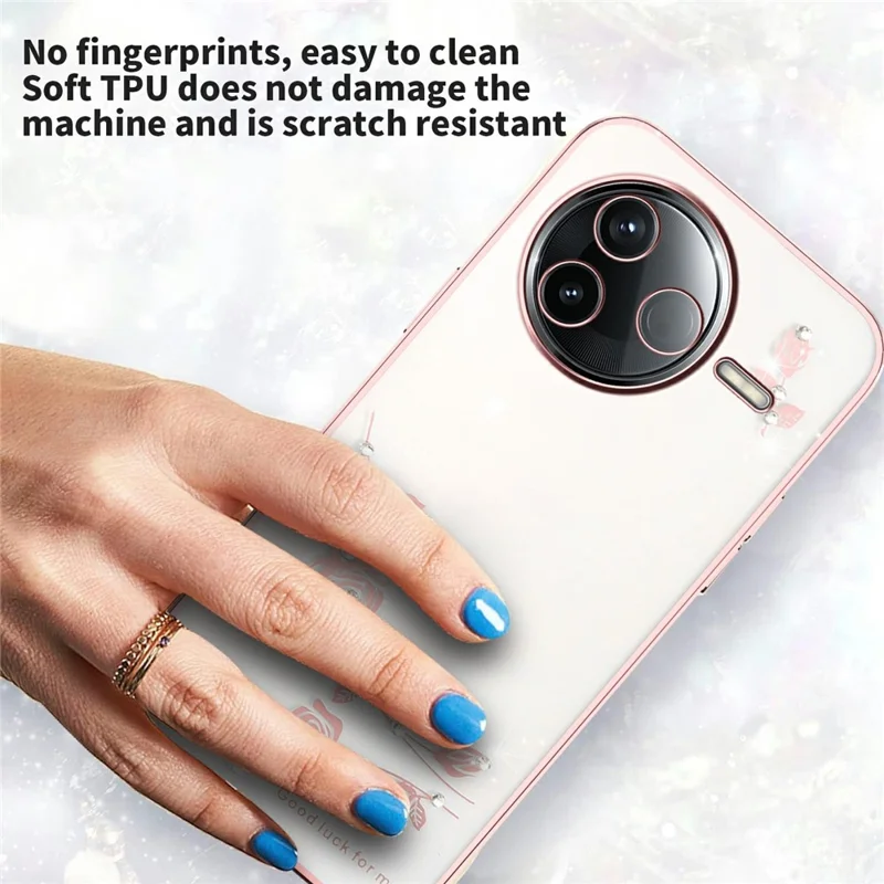 KADEM Para Xiaomi Civi 5 Pro 5G Funda Decoración de Flores Rhinestone TPU Cubierta de Teléfono - Oro Rosa