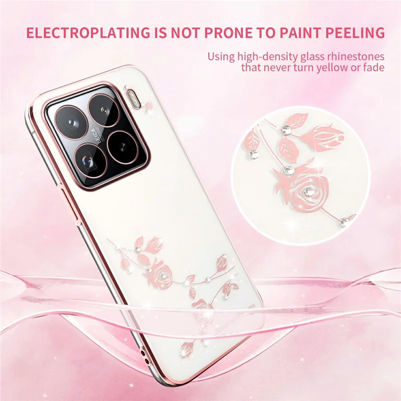 KADEM für Xiaomi 15S Pro Hülle mit Blumen-Strasssteinen verziert TPU Handyhülle - Roségold