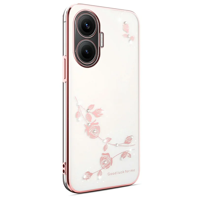 Capa KADEM para Xiaomi Redmi Turbo 4 Pro 5G / Poco F7 5G com Decoração de Strass Floral em TPU - Ouro Rosa
