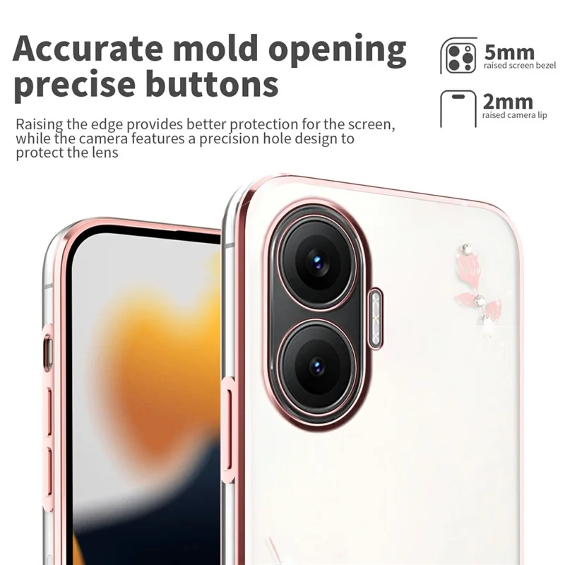 Capa KADEM para Xiaomi Redmi Turbo 4 Pro 5G / Poco F7 5G com Decoração de Strass Floral em TPU - Ouro Rosa