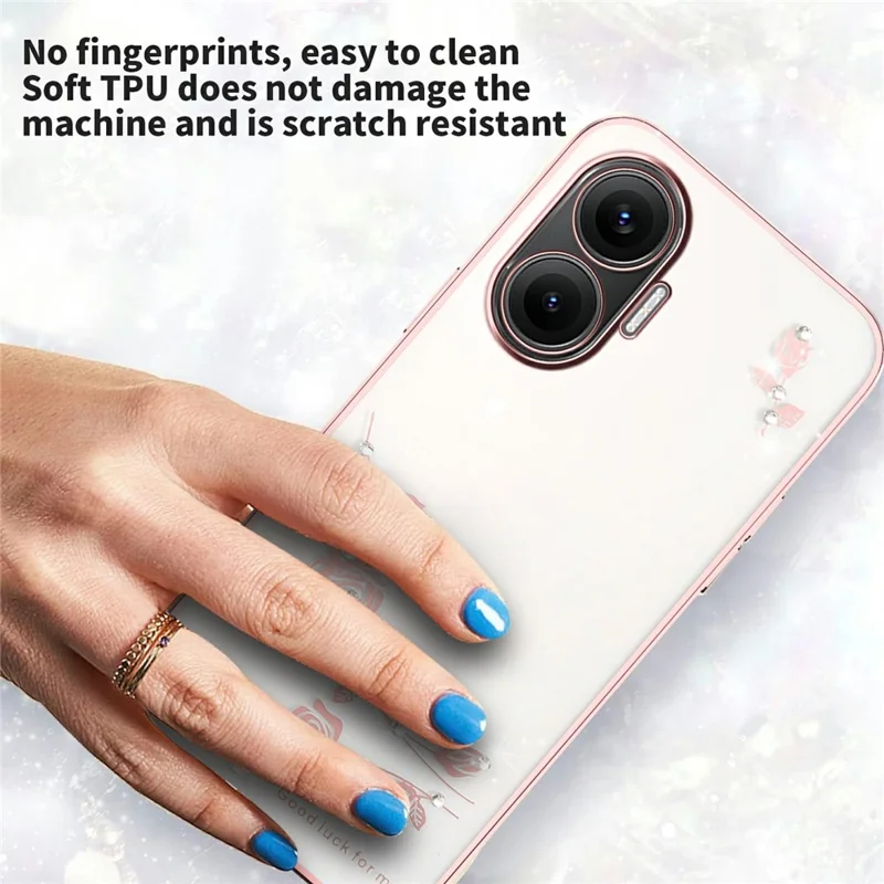 Capa KADEM para Xiaomi Redmi Turbo 4 Pro 5G / Poco F7 5G com Decoração de Strass Floral em TPU - Ouro Rosa