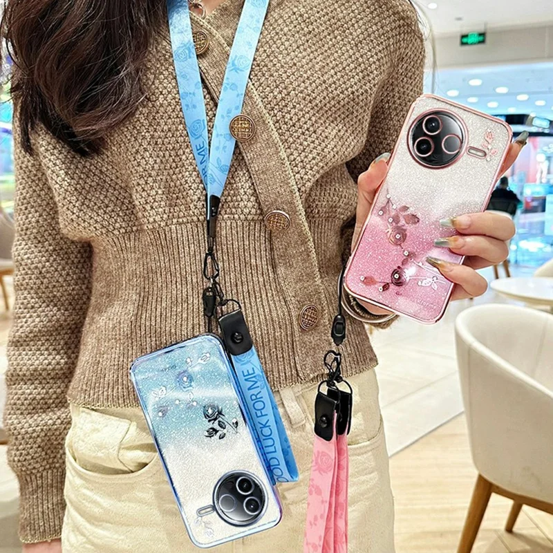 KADEM Pour Xiaomi Civi 5 Pro 5G Étui à Motif Floral TPU Dégradé avec Lanières - Bleu
