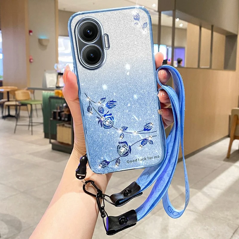 Capa KADEM para Xiaomi Redmi Turbo 4 Pro 5G / Poco F7 5G com Padrão Floral, Capa de Telefone TPU Degradê com Cordões - Azul