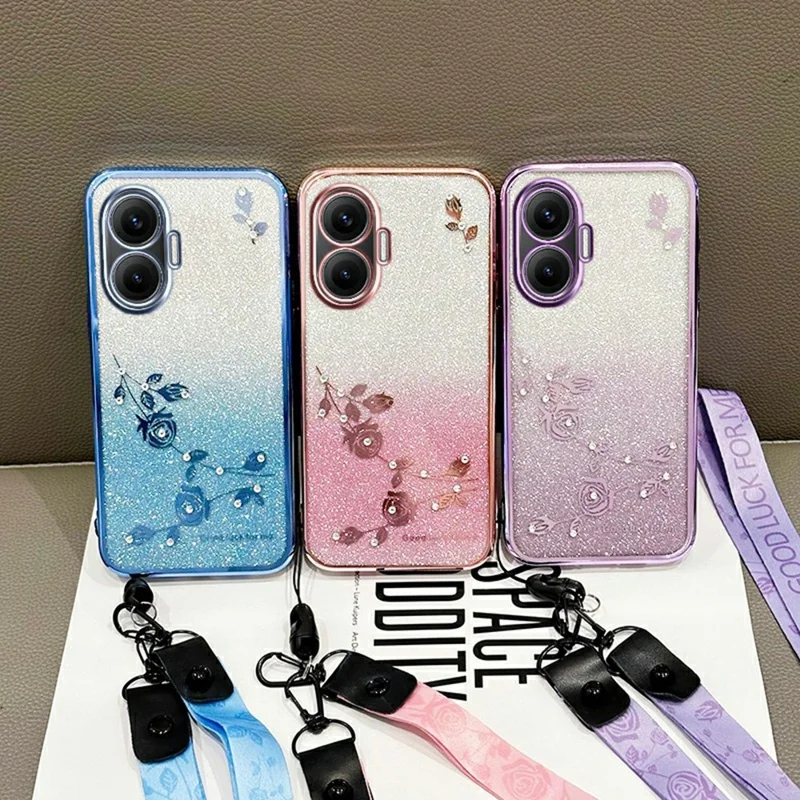 Capa KADEM para Xiaomi Redmi Turbo 4 Pro 5G / Poco F7 5G com Padrão Floral, Capa de Telefone TPU Degradê com Cordões - Azul