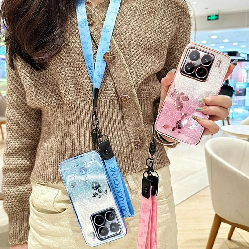 Funda KADEM para Xiaomi 15S Pro con Patrón Floral, TPU Degradado y Cordón - Azul