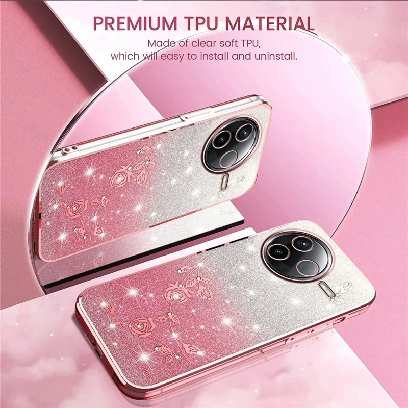Funda KADEM para Xiaomi Civi 5 Pro 5G con Diseño de Flores - TPU Flexible Degradado - Oro Rosa
