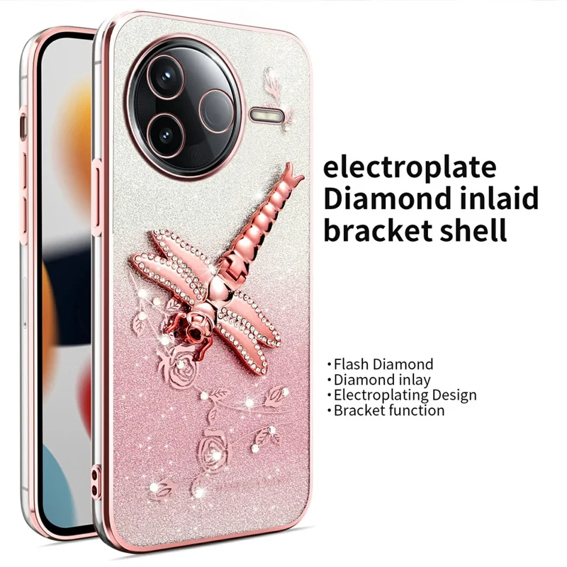 KADEM Pour Xiaomi Civi 5 Pro 5G Étui Libellule Support Antichoc TPU Fleurs Paillettes Coque de Téléphone - Rose