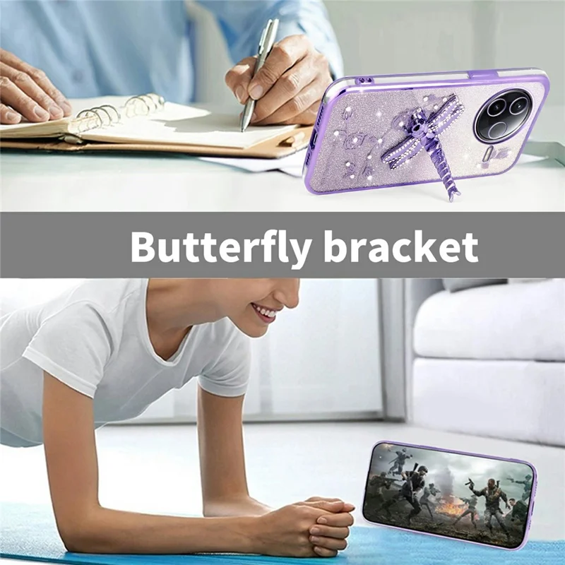 KADEM Pour Xiaomi Civi 5 Pro 5G Étui Libellule Support Antichoc TPU Fleurs Paillettes Coque de Téléphone - Rose