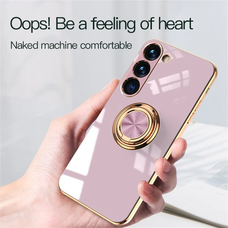 For Samsung Galaxy S23+ Case Precise Cutouts 6D Electroplating TPU Phone Cover with Ring Holder - Black