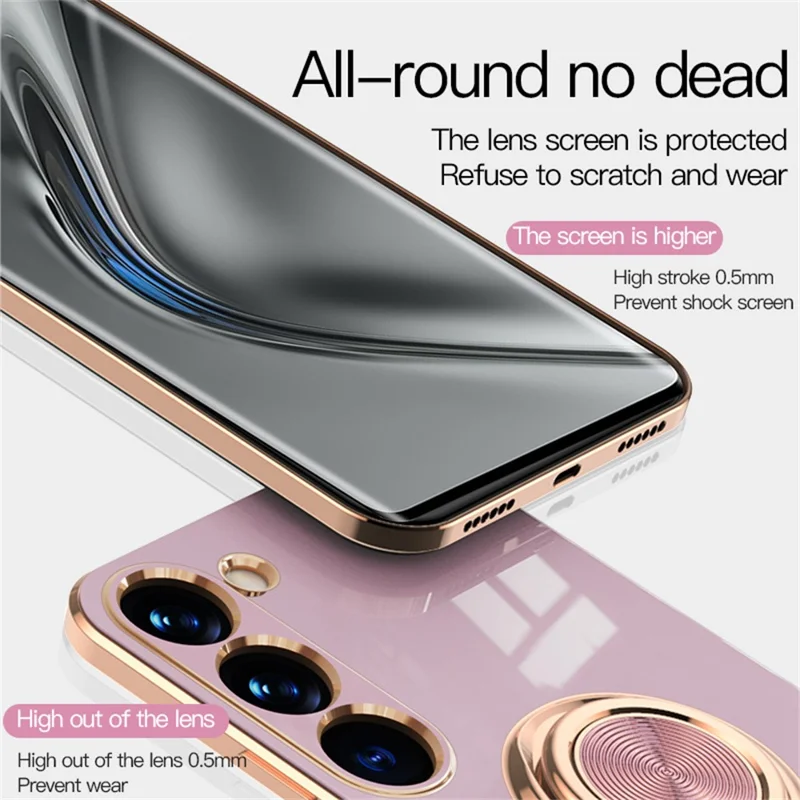For Samsung Galaxy S23+ Case Precise Cutouts 6D Electroplating TPU Phone Cover with Ring Holder - Black
