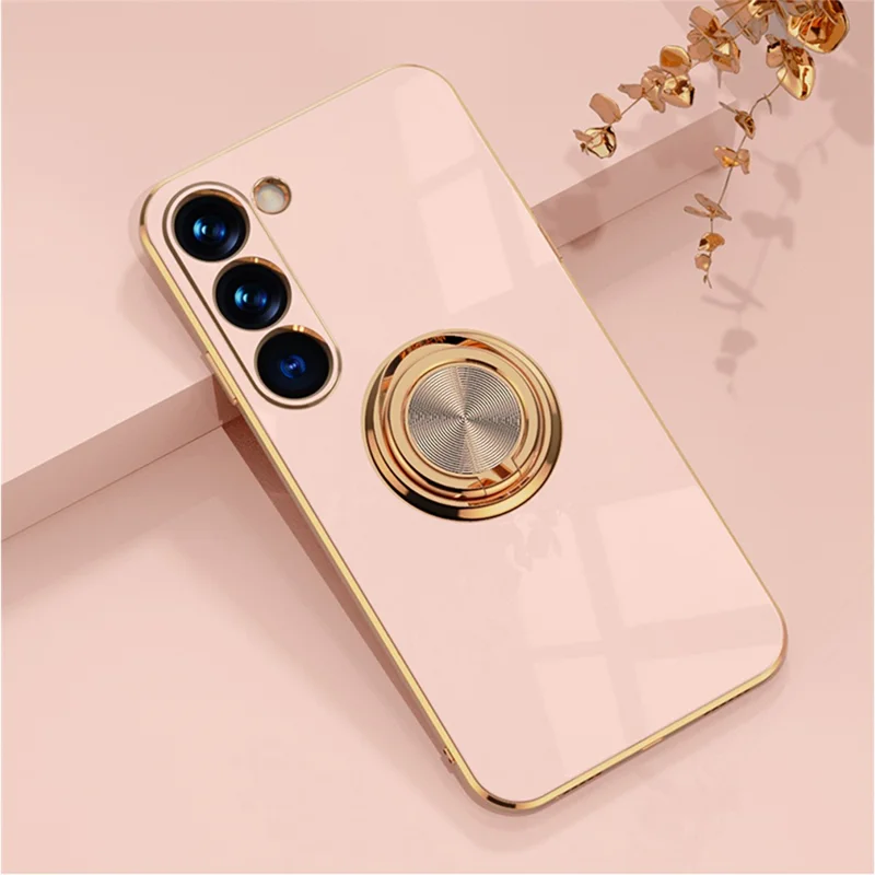 For Samsung Galaxy S23+ Case Precise Cutouts 6D Electroplating TPU Phone Cover with Ring Holder - Pink