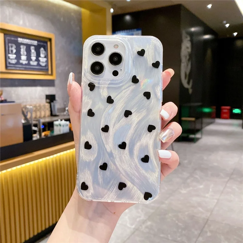 For iPhone 15 Pro Max Case Feather Yarn Texture Love Pattern Hard PC Phone Back Cover