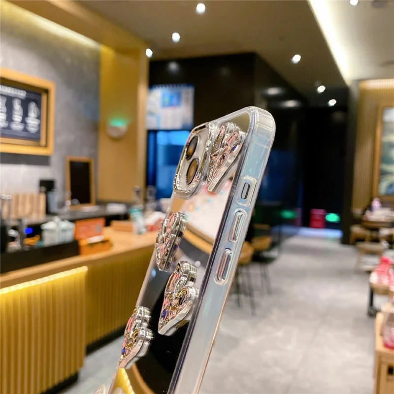 For iPhone 15 Case Mirror Finish 3D Electroplated Love Pattern Hard PC Phone Back Cover