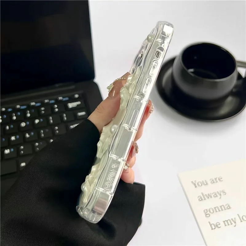 For iPhone 16 Pro Max Case 3D Butterfly Bow Pearl Design Clear Edge TPU Phone Back Cover