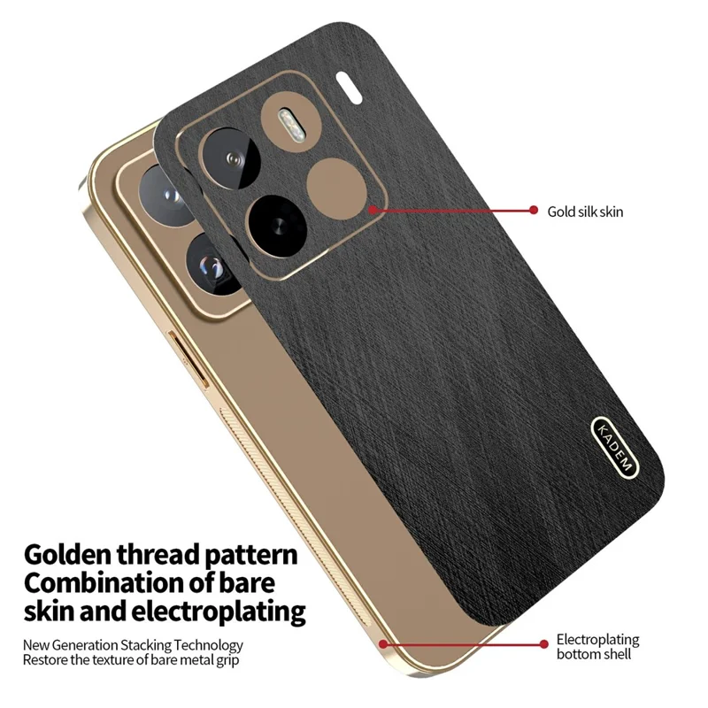 KADEM For Xiaomi 15S Pro Case Electroplating Silk Texture PU + TPU Phone Back Cover - Black