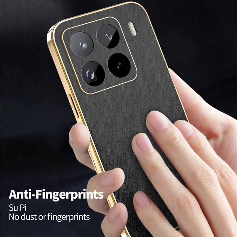 KADEM For Xiaomi 15S Pro Case Electroplating Silk Texture PU + TPU Phone Back Cover - Black