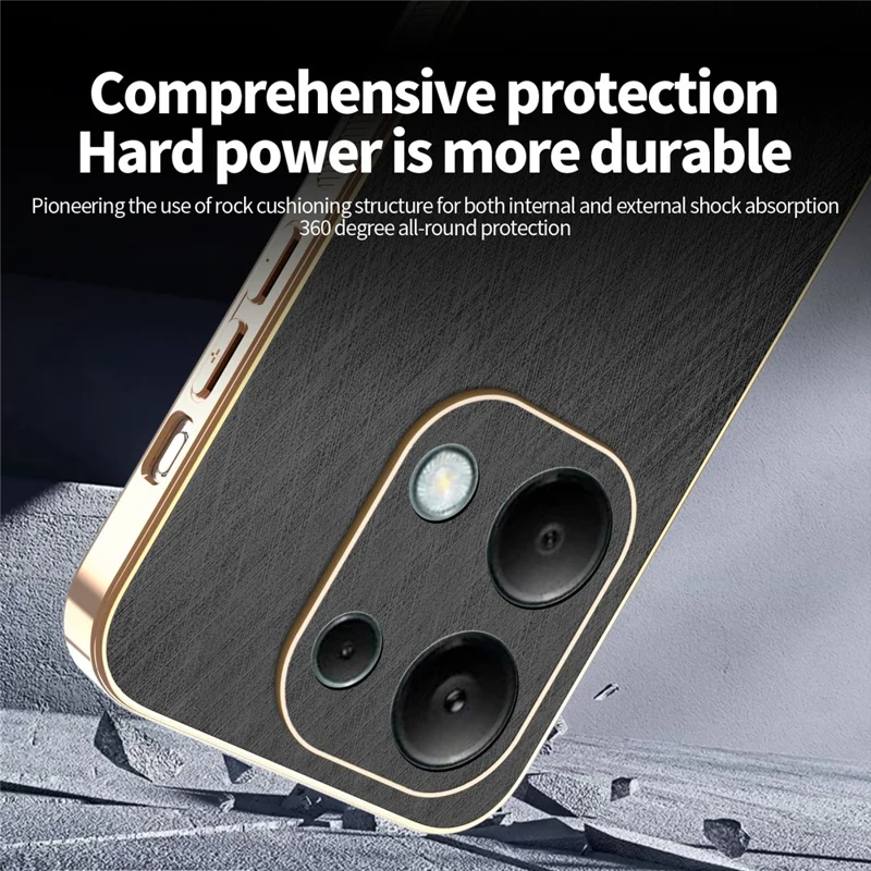 KADEM Phone Case For Xiaomi Redmi Note 13 Pro 4G / Note 14S 4G / Poco M6 Pro 4G , Electroplating Silk Texture PU + TPU Back Cover - Black