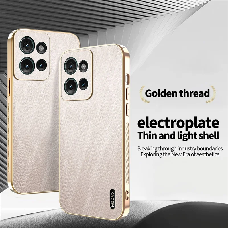 KADEM For Motorola Moto G56 5G Case Electroplating Silk Texture PU + TPU Phone Back Cover - Gold