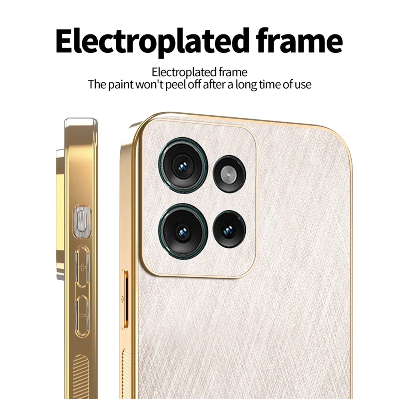 KADEM For Motorola Moto G56 5G Case Electroplating Silk Texture PU + TPU Phone Back Cover - Gold