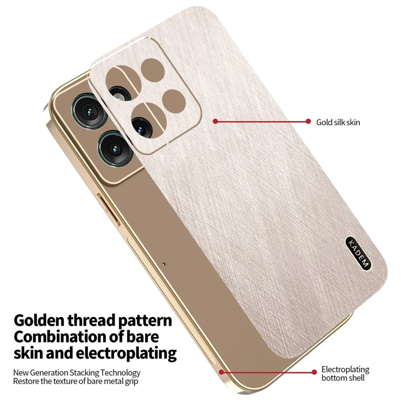 KADEM For Motorola Moto G56 5G Case Electroplating Silk Texture PU + TPU Phone Back Cover - Gold