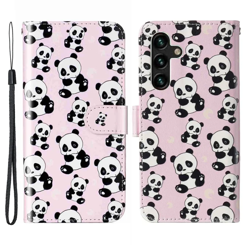 For Samsung Galaxy S25 FE Case Pattern Leather Wallet Phone Cover with Strap - Panda