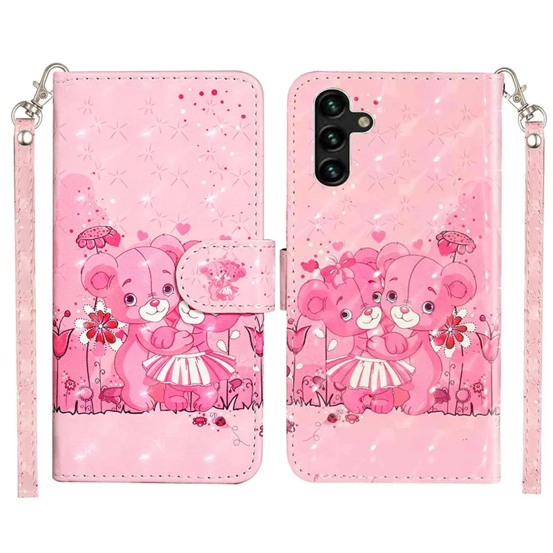 For Samsung Galaxy S25 FE Wallet Case 3D Pattern Printed Leather Phone Cover with Strap - Bears