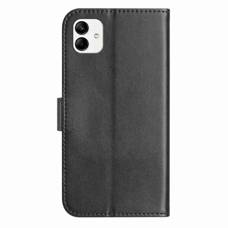 For Samsung Galaxy A07 Stand Case PU Leather Wallet Phone Cover S Shape Stitching Design with Strap - Black