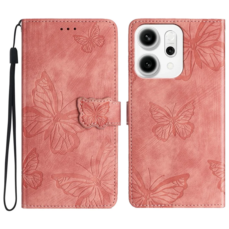 For Oppo Reno14 5G (Global) Case Butterfly Design Flip Wallet Leather Phone Cover Skin-Touch - Pink