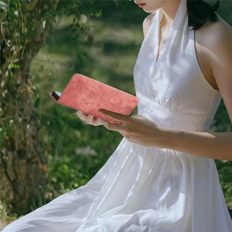 For Oppo Reno14 5G (Global) Case Butterfly Design Flip Wallet Leather Phone Cover Skin-Touch - Pink
