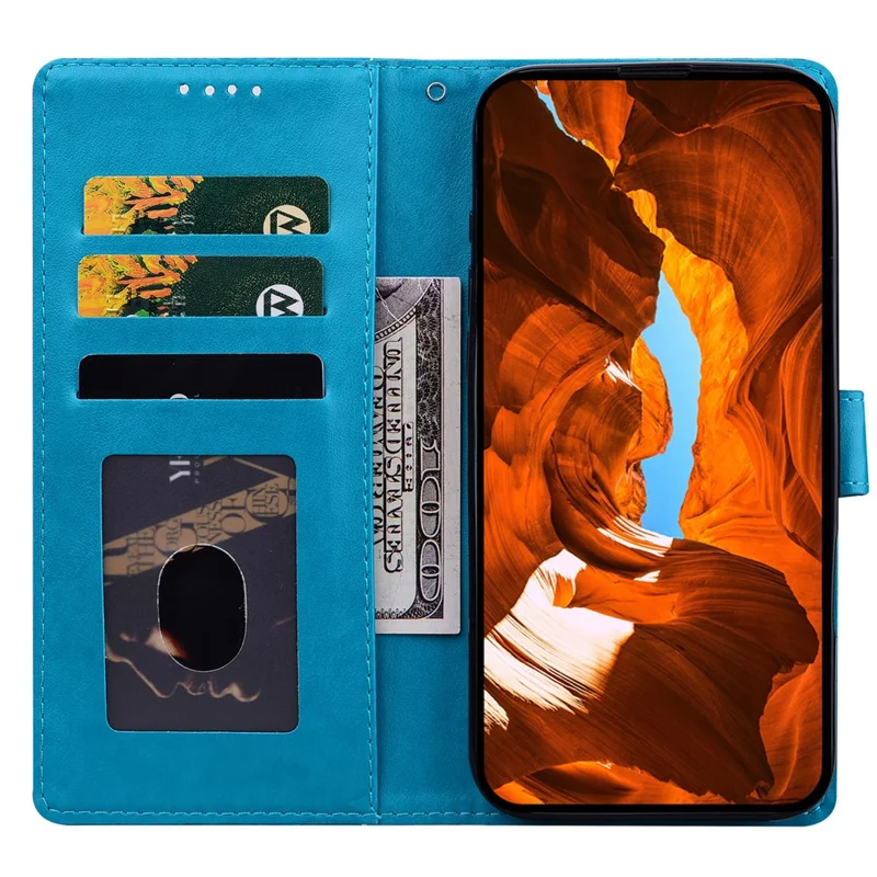 For iPhone 18 Pro / 17 Pro Leather Case Imprinted Floral Pattern Wallet Stand Flip Phone Cover - Blue
