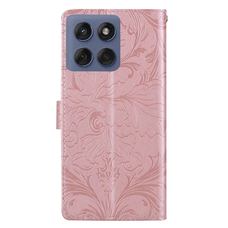 For Motorola Edge 60 Pro 5G Leather Case Imprinted Floral Pattern Wallet Stand Flip Phone Cover - Pink