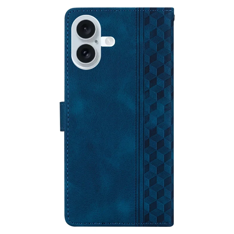 For iPhone 17 Leather Case Imprinted Checkered Pattern Wallet Stand Flip Phone Cover - Blue