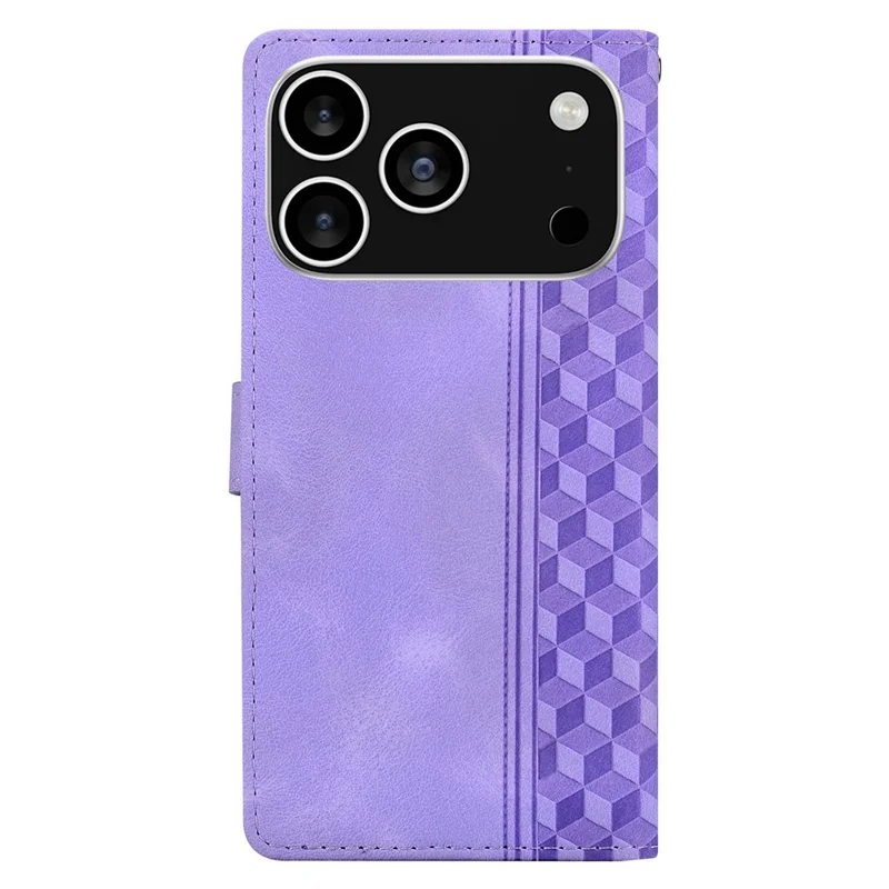 For iPhone 17 Pro Max Leather Case Imprinted Checkered Pattern Wallet Stand Flip Phone Cover - Purple