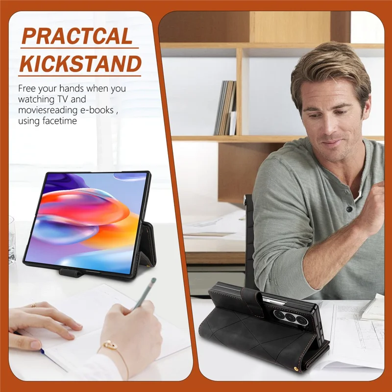Für Samsung Galaxy Z Fold7 5G PU + PC Hülle mit Farbsplitting-Leder und Trageriemen - Schwarz