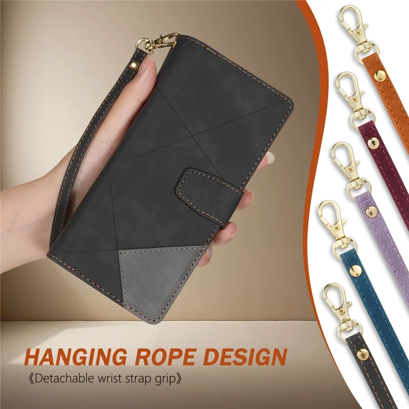 Für Samsung Galaxy Z Fold7 5G PU + PC Hülle mit Farbsplitting-Leder und Trageriemen - Schwarz
