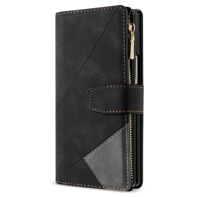 Für Samsung Galaxy Z Fold7 5G PU + PC Hülle mit Farbsplitting-Leder und Trageriemen - Schwarz