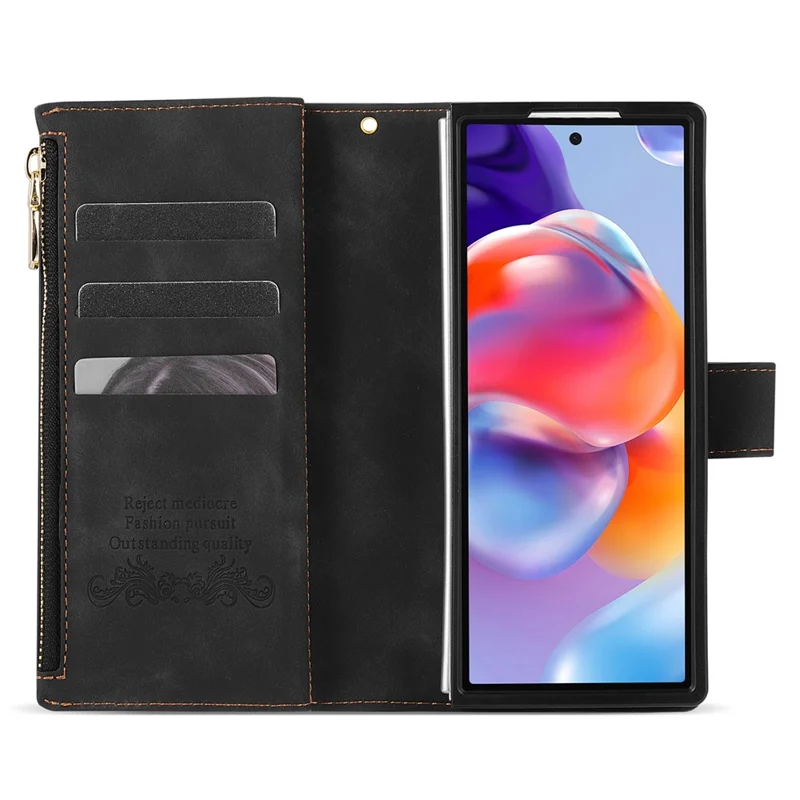 Für Samsung Galaxy Z Fold7 5G PU + PC Hülle mit Farbsplitting-Leder und Trageriemen - Schwarz