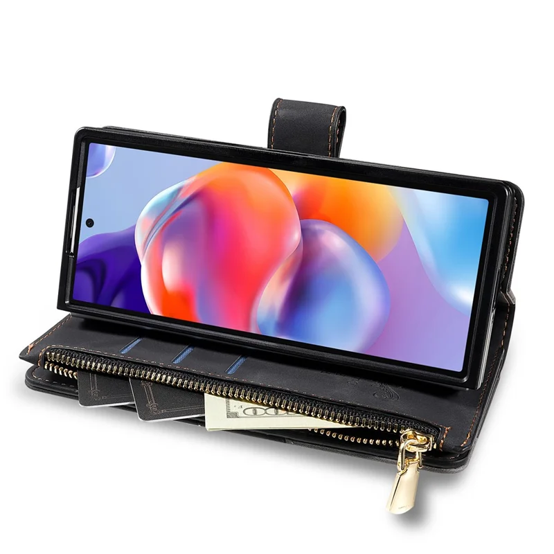 Für Samsung Galaxy Z Fold7 5G PU + PC Hülle mit Farbsplitting-Leder und Trageriemen - Schwarz