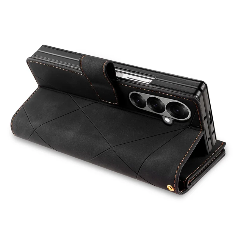 Für Samsung Galaxy Z Fold7 5G PU + PC Hülle mit Farbsplitting-Leder und Trageriemen - Schwarz