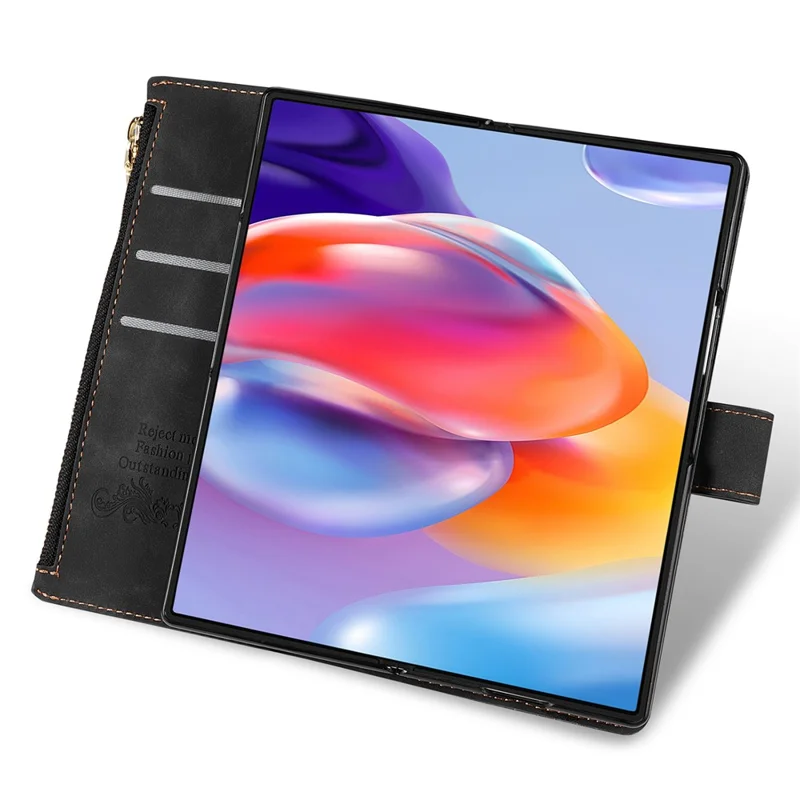 Für Samsung Galaxy Z Fold7 5G PU + PC Hülle mit Farbsplitting-Leder und Trageriemen - Schwarz