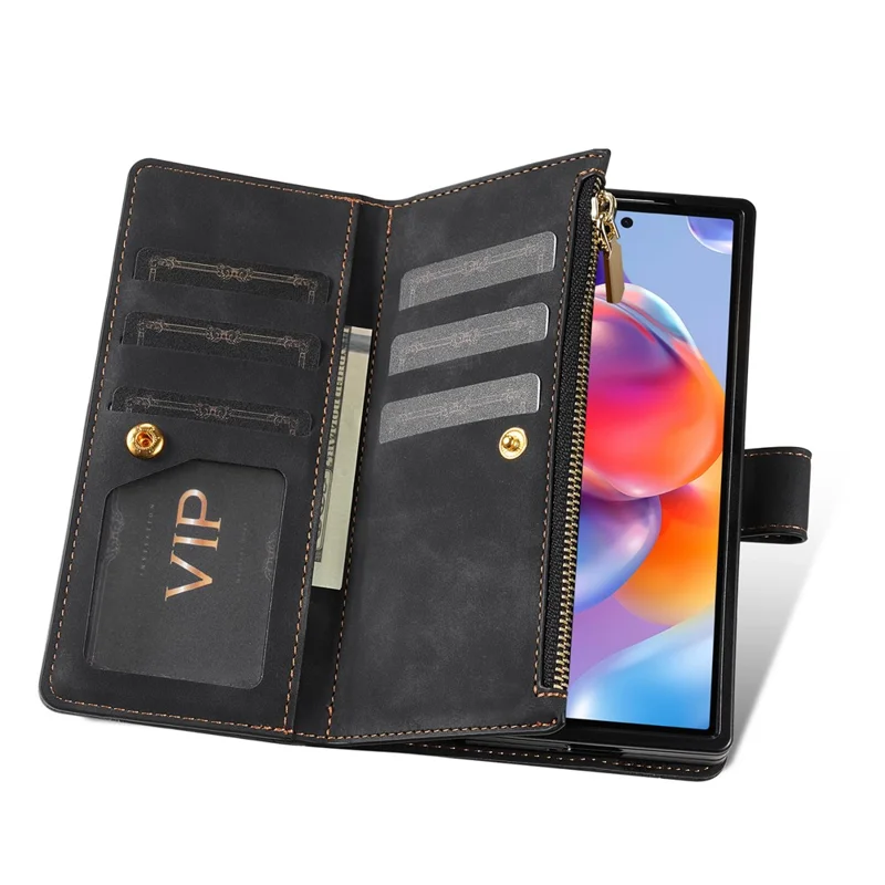 Für Samsung Galaxy Z Fold7 5G PU + PC Hülle mit Farbsplitting-Leder und Trageriemen - Schwarz