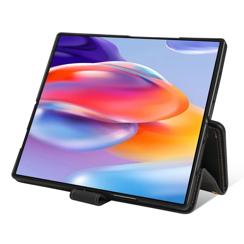 Für Samsung Galaxy Z Fold7 5G PU + PC Hülle mit Farbsplitting-Leder und Trageriemen - Schwarz