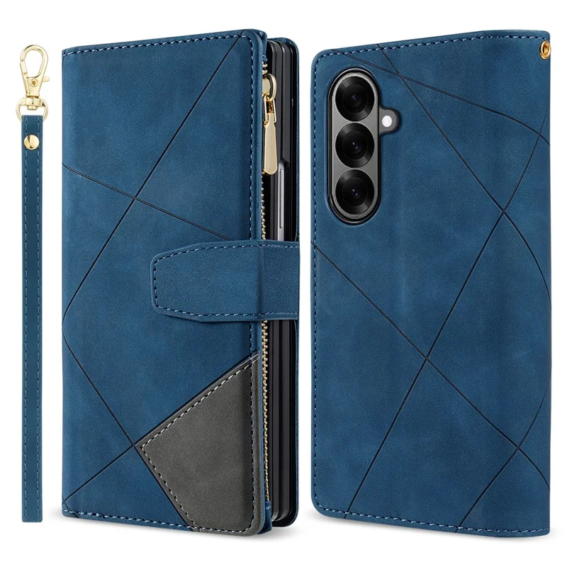 Funda para Samsung Galaxy Z Fold7 5G de PU + PC con Diseño Bicolor de Cuero y Correa - Azul