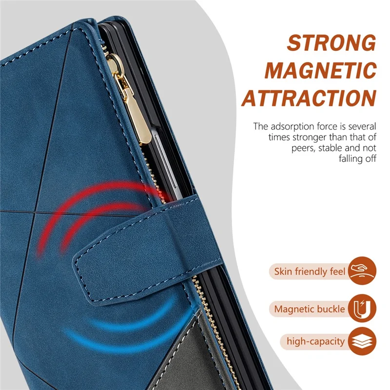 Funda para Samsung Galaxy Z Fold7 5G de PU + PC con Diseño Bicolor de Cuero y Correa - Azul