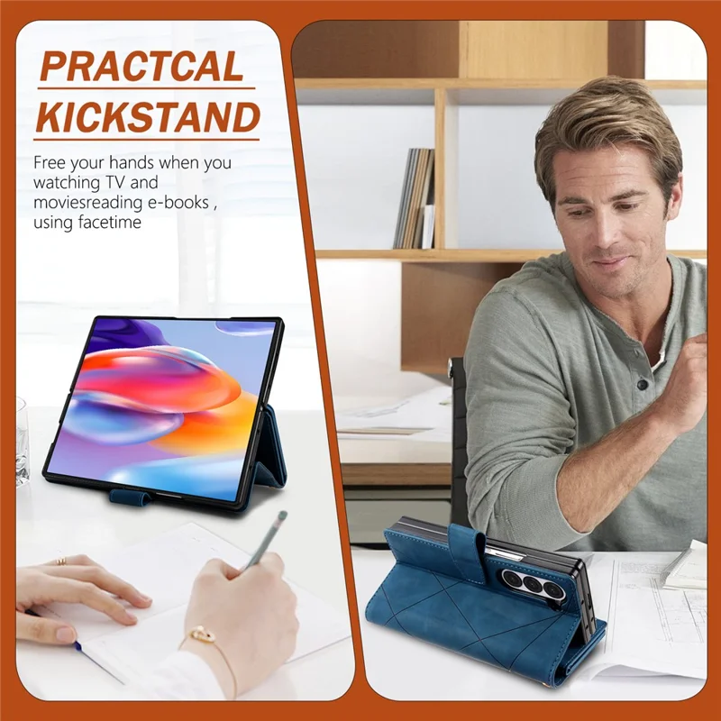 Funda para Samsung Galaxy Z Fold7 5G de PU + PC con Diseño Bicolor de Cuero y Correa - Azul