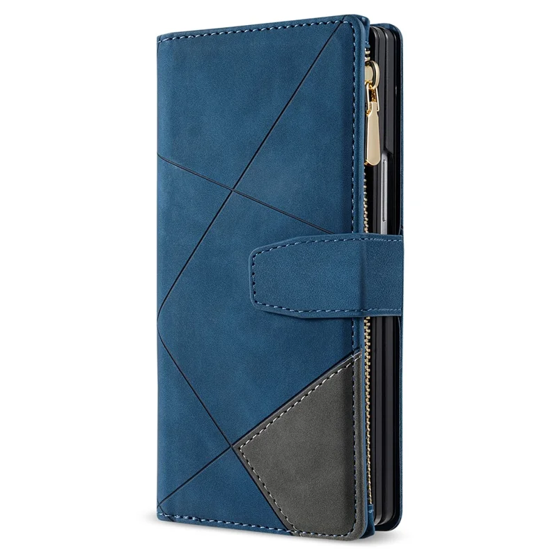 Funda para Samsung Galaxy Z Fold7 5G de PU + PC con Diseño Bicolor de Cuero y Correa - Azul