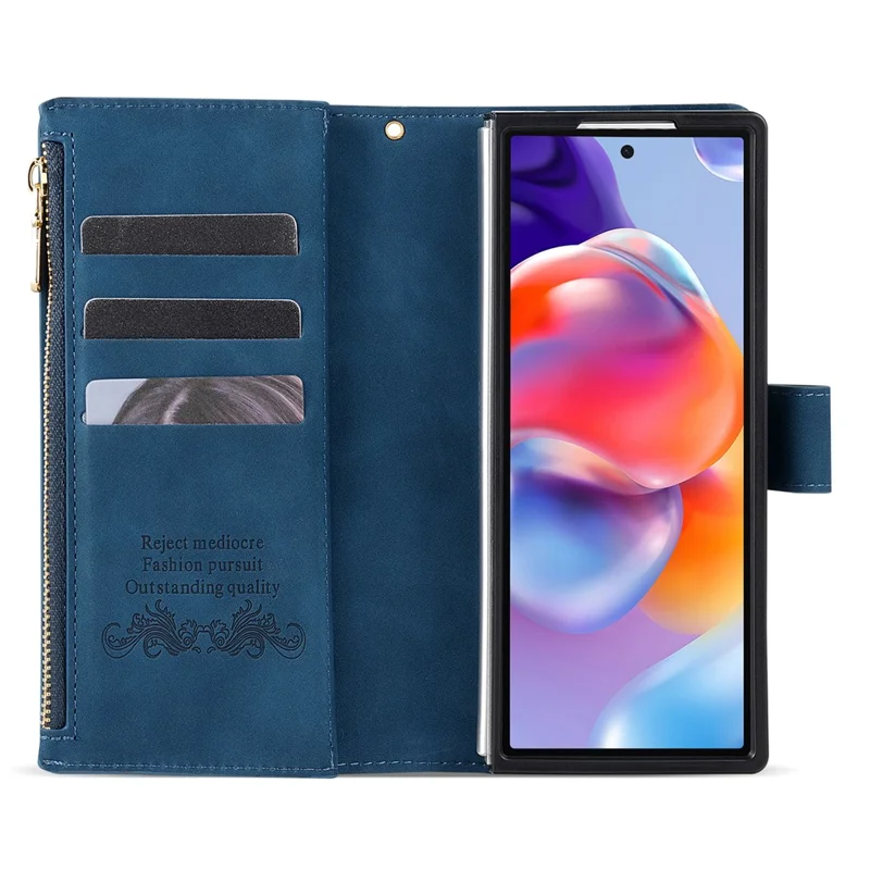 Funda para Samsung Galaxy Z Fold7 5G de PU + PC con Diseño Bicolor de Cuero y Correa - Azul