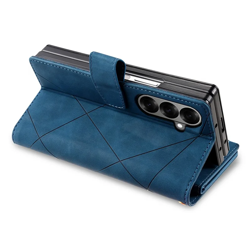 Funda para Samsung Galaxy Z Fold7 5G de PU + PC con Diseño Bicolor de Cuero y Correa - Azul