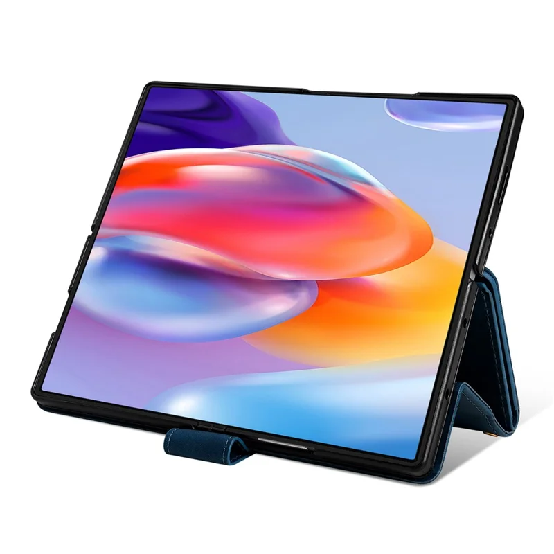 Funda para Samsung Galaxy Z Fold7 5G de PU + PC con Diseño Bicolor de Cuero y Correa - Azul
